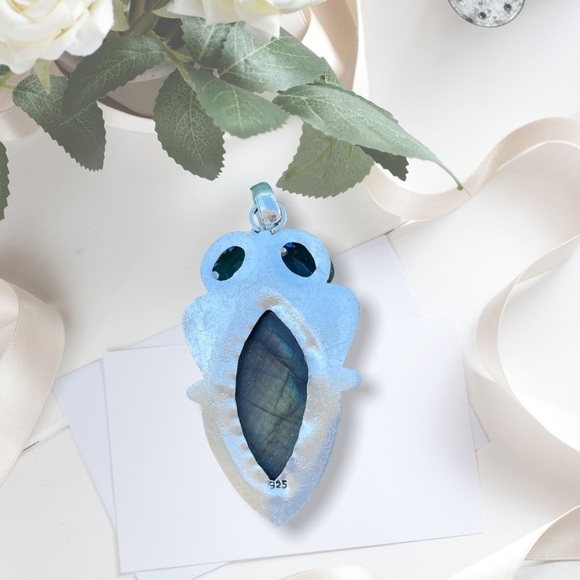 Sterling Silver Jewelry 925 Labradorite Gemstone Pendant London Blue Topaz - Picture 6 of 13